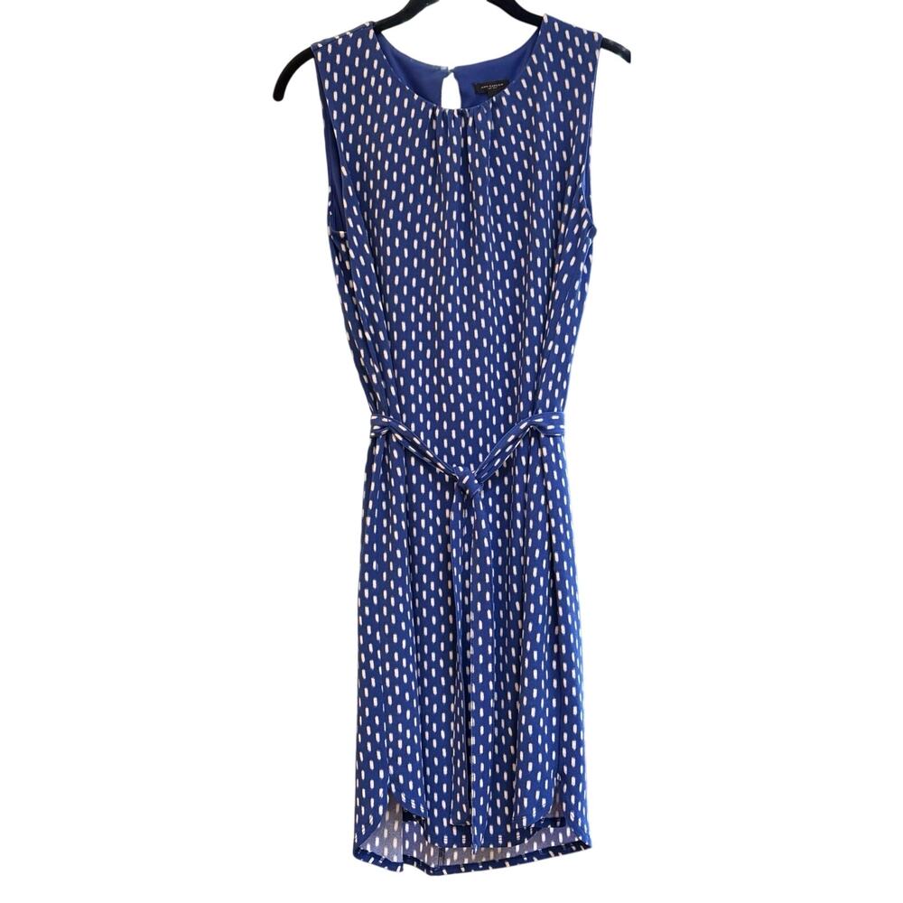 Ann Taylor Dress Womens Sz S Royal Blue Sleeveless Tie Waist Knee Length Lined